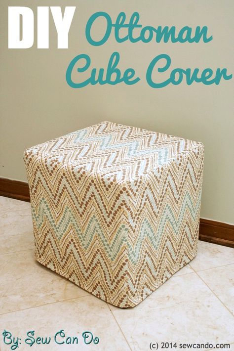 Sew Can Do: DIY Custom Ottoman Cube Cover Tutorial.  #DIYdecor #ikeahack Diy Ottoman Cover, Diy Storage Ottoman, Diy Pouf, Dog Crate Cover, Diy Ottoman, Sewing Cushions, Crate Cover, Ottoman Slipcover, Beaded Bookmarks