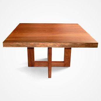 Square Single Slab Dining Table – Cross Base in Wood Wood Cross, Live Edge Table, Wood Crosses, Table Dining, Live Edge, Dining Table, Coffee Table, Square, Wood