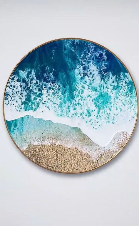 Decor Marin, Carillons Diy, Ocean Resin Art, Seni Resin, Ocean Art Painting, Resin And Wood Diy, Beach Art Painting, Resin Crafts Tutorial, Ocean Resin