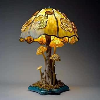 Mmoneyake Stained Plant Series Table Lamp, Vintage Mushroom Table Lamp, Colorful Bohemian Resin Led Night Light Decorative Mini Mushroom Lamps for Bedroom Living Room Colorful Table Lamp, زجاج ملون, Plant Table, Lampe Decoration, Glass Mushrooms, Light Crafts, Mushroom Lamp, Lamps For Sale, Desk Light