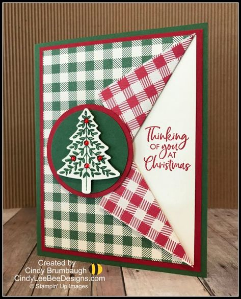 Stampin Up Perfectly Plaid, Plaid Cards, Bee Designs, Stamped Christmas Cards, Simple Christmas Cards, Handmade Christmas Card, Homemade Christmas Cards, Stampin Up Christmas Cards, Christmas Card Crafts