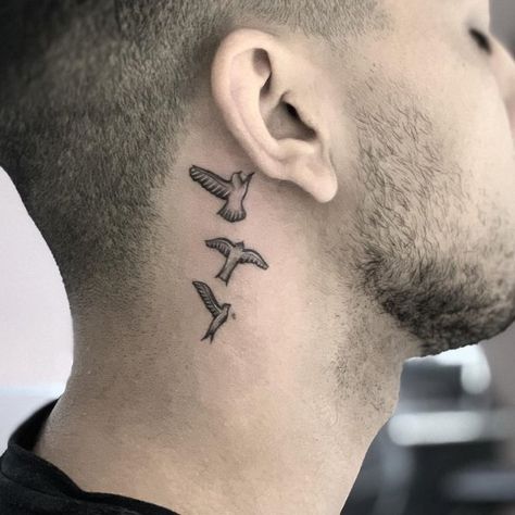 Behind The Ear Bird Tattoos, Birds Behind Ear Tattoo, Geometric Tattoo Bird, Bird Tattoo Ideas, Bird Hand Tattoo, Behind The Ear Tattoos, Bird Shoulder Tattoos, Bird Tattoo Back, Phoenix Tattoo Feminine