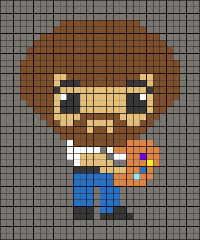 Alpha pattern #28677 | BraceletBook Bob Ross Pixel Art, Bob Ross Perler Bead Patterns, Bob Ross Cross Stitch, Movie Pixel Art, Bob Ross Perler Beads, Minecraft Pixel Art Grid, The Office Alpha Pattern, Alpha Patterns Bmo, Alpha Patterns Spongebob