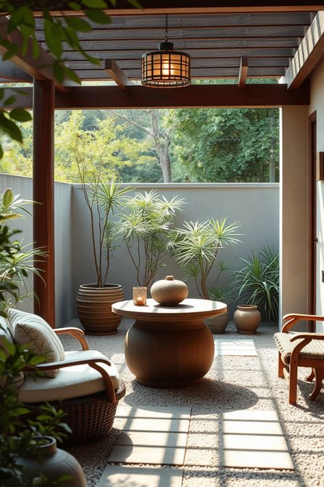 Transform your outdoor patio into a dreamy Zen retreat with these 15 wonderful ideas! Discover stylish secrets to create peace and relaxation right in your backyard. From bamboo paths and cozy seating to tranquil water features and lush greenery, these inspirations are perfect whether you're starting from scratch or redesigning a beloved outdoor space. Create an engagement oasis where you can sip tea, practice yoga, or simply unwind with nature. Dive into this guide for unique tips and easy ideas to cultivate your personal relaxation space in nature. Zen Patio Ideas Meditation Space, Zen Outdoor Patio, Zen Terrace, Tea Practice, Zen Patio Ideas, Japanese Patio, Zen Retreat, Outdoor Meditation, Sip Tea