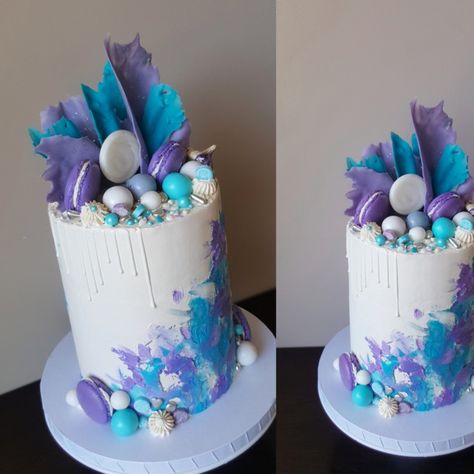 Purple And Aqua Cake, Purple And Blue Cake Ideas, Purple Colour Cake Designs, Blue And Purple Birthday Cake, Blue Purple Cake, Purple And Teal Cake, Blue And Purple Wedding Cake, Blue And Purple Cake, Purple Cake Designs Birthday