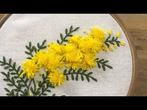 (6) Mimosa flower embroidery || Threads & Needles || 117- hand embroidery - YouTube Mimosa Flower, Anchor Threads, Embroidery Threads, French Knots, Winter Flowers, Flower Embroidery, Chain Stitch, Mimosa, Embroidery Flowers