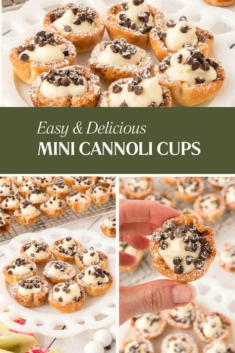 Mini Cannoli Cups Cannoli Dessert Table, Dessert In Small Cups, Mini Canoli Cups Cannoli Dip, Mini Canolli Tarts, Mini Cannoli Bites, Mini Canolli Cups, Canolis Recipe Italian Easy, Pizzelle Cannoli Recipe, Cannoli Recipe Filling Mascarpone