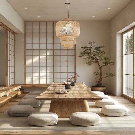 Asian Inspired Dining Room, Dining Room Japanese, Zen Dining Room, Dining Room Furniture Ideas, Japanese Dining Room, Zen Furniture, Room Furniture Ideas, Inspiring Lifestyle, Japandi Living Room