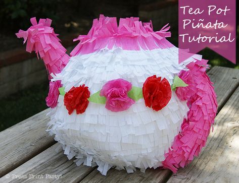 Learn how to make your own teapot pinata to add a whimsical touch to your tea party. Teapot Pinata, Horse Cupcake Cake, Lollipop Flower, Diy Topiary, Pinata Ideas, Pinata Diy, Spring Tea Party, Topiary Diy, Teacup Crafts