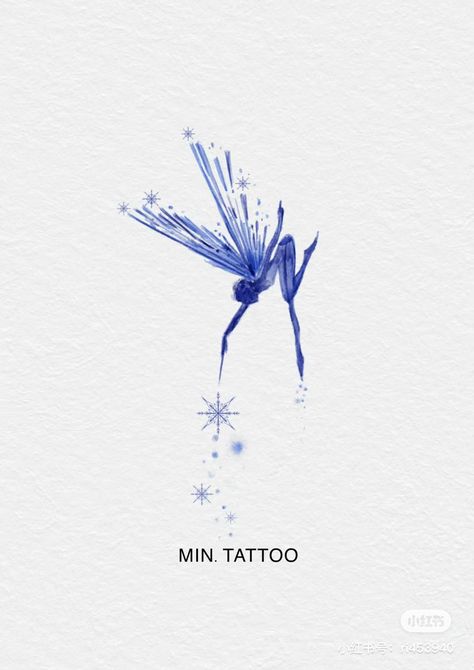 Blue Fairy Tattoo, Blue Tattoos, Phrase Tattoos, Minimal Tattoo Design, Blue Tattoo, Spooky Tattoos, Fairy Tattoo, Elegant Tattoos, Friend Tattoos