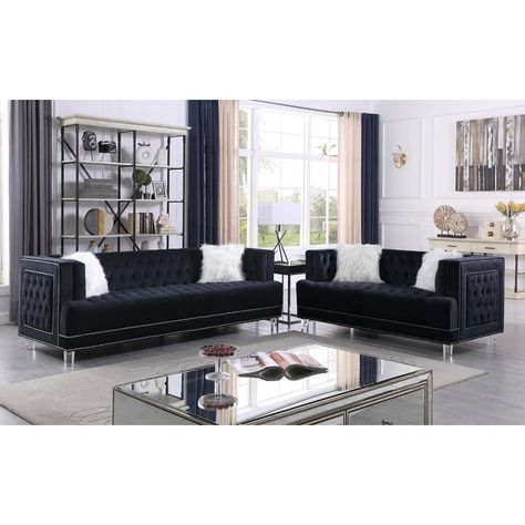 Rosdorf Park Deans 2 Piece Velvet Living Room Set | Wayfair Black Velvet Sofa, Velvet Tufted Sofa, 3 Piece Living Room Set, Velvet Living Room, Living Room Sofa Set, 3 Piece Sofa, Acrylic Legs, Tufted Sofa, Acme Furniture