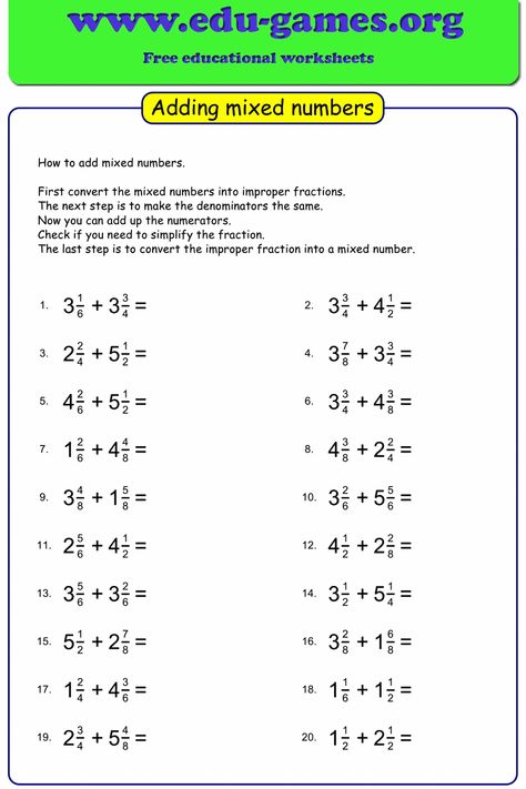 Adding Mixed Numbers Unlike Denominators, Adding Fractions Worksheet, Adding Fractions With Unlike Denominator, Adding Unlike Fractions, Adding Mixed Fractions, Mixed Fractions Worksheets, Adding Mixed Numbers, Multiplying Mixed Numbers, Fraction Worksheet