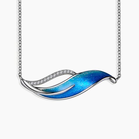 Irosk Eternity necklace is a great gift for someone you love. It has an amazing design that represents the wave of life and the pendant is made in 925 sterling silver with hand-painted enamel blue and small 13 lab cultured diamonds represent happiness and goodness. This will be a priceless gift for your loved ones Due to the nature of hand painting techniques, each jewelry item may have a slight difference from the photo, however, adding to the unique characteristics of the jewel. Each piece from the Colorful Bliss collection is a small art piece that is designed and painted by our artisans based in Thailand. This Collection is aimed at helping women from artisans' families. with the help of these women can earn a living for themselves and their families. Diamond Pendants Designs Unique, Shape Painting, Mother's Day Party, Recycled Necklaces, Eternity Necklace, Diamond Pendants Designs, Hand Painted Christmas, Unique Characteristics, Gift Boutique