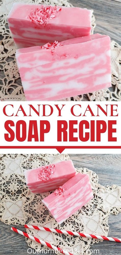 Peppermint Soap Diy, Candy Cane Soap, Diy Christmas Candy, Easy Soap Recipes, Homemade Body Care, Peppermint Soap, Handmade Soap Recipes, Holiday Soap, Soap Tutorial