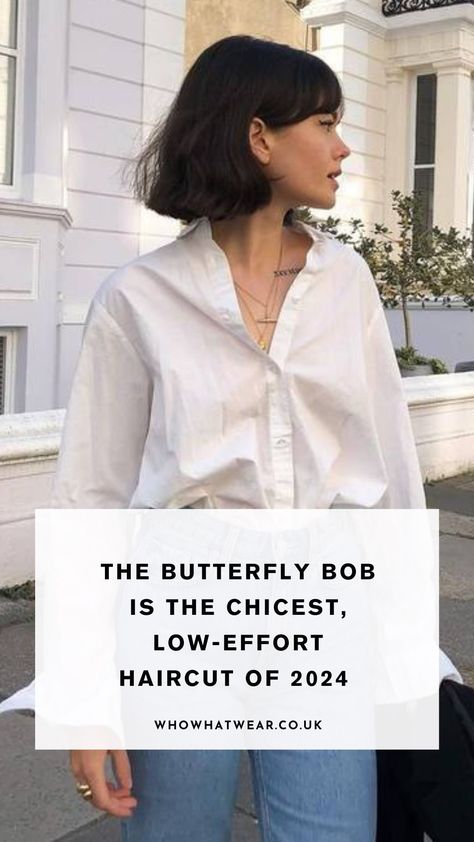 If you're looking for a fun, easy take on the classic bob haircut, the butterfly bob hair trend might be the one for you. Find out more here. Bob Butterfly Haircut, Haircuts For Easy Styling, Old Money Medium Haircut, Even Bob Haircut, Haircuts For Thick Frizzy Hair Medium, Long Bob Hair Styling Ideas, Layer Pixie Haircut, French Bob Haircut Without Bangs, Different Types Of Bobs Haircuts