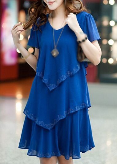 Layered Chiffon Dress, Chiffon Shift Dress, Chiffon Party Dress, Sukienki Plus Size, Blue Party Dress, Blue Summer Dresses, Club Party Dresses, Knee Dress, Plus Size Womens Clothing