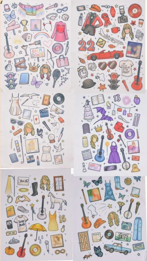 Taylor Swift Debut Album Doodles, Speak Now Drawing Ideas, Eras Art Taylor Swift, Fearless Doodles Taylor Swift, Swiftie Things To Draw, Taylor Swift Eras Tour Symbols, Eras Tour Symbols, Taylor Swift Themed Journal, Taylor Swift Eras Doodles