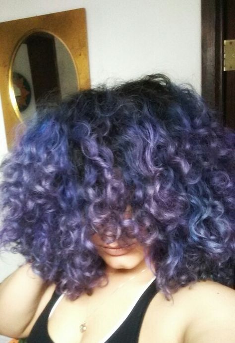 Purple blue Galaxy Curly Hair, Blue And Purple Curly Hair, Curly Hair 2c, Purple Curly Hair, Curly Purple Hair, Blue Curly Hair, Purple And Blue Hair, Blue And Purple Hair, Baddie Hair