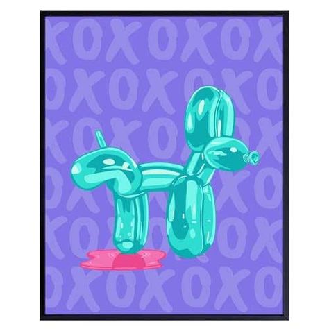 Purple Bathroom Accessories Bathroom Decor - Teal Blue Bathroom Wall Art - Balloon Dog Pop art Funky funny Wall Decor- Preppy Trendy Wall Decor - Cute Chic 80s X0 Minimalist Modern art Dorm Room Decor Maximalist Modern, Pop Art Bathroom, Funky Wall Decor, Purple Bathroom Accessories, Purple Bathroom, Art Balloon, Art Dorm Room, Teal Wall Art, Art Funky