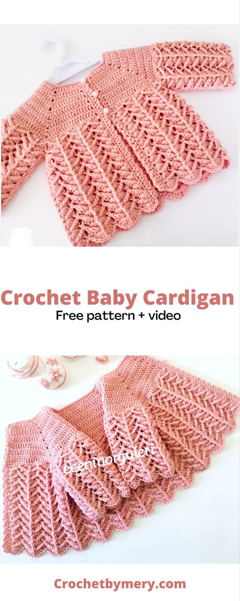 Crochet baby cardigan free pattern Crochet Baby Cardigan Free Pattern, Jaket Crochet, Crochet Baby Sweater Sets, Baby Cardigan Pattern Crochet, Diy Crochet Sweater, Cardigan Free Pattern, Crochet Baby Dress Free Pattern, Crochet Baby Sweater Pattern, Crochet Baby Jacket