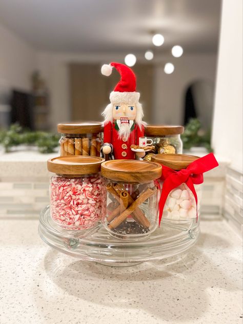 Set up hot drinks station for the holodays so family and friends can enjoy fancy hot chocolate, hot apple cider, and more. #hotchocolatebar #hotcocoabar #hotchocolatestation #holidaydecorating #kitchenideas #diychristmasdecor Hot Chocolate Bar Set Up Ideas, Holiday Drink Station, Hot Cocoa Bar Ideas Coffee Stations, Hot Drinks Station, Fancy Hot Chocolate, Xmas Playlist, Christmas Hot Chocolate Station, Hot Beverage Station, Apple Cider Bar