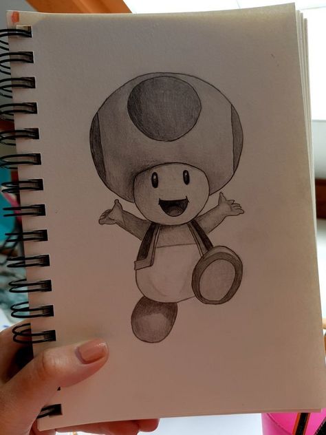 Toad Sketch Mario, Super Mario Toad Tattoo, Super Mario Sketch Drawings, Drawings Of Mario Characters, Mario Drawing Pencil, Toad Drawing Cute, Toad Art Mario, Super Mario Drawing Ideas, Cool Mario Art