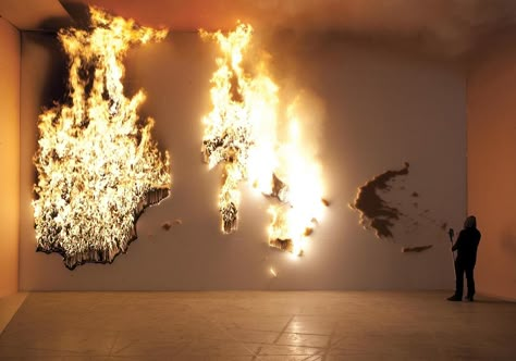 P.I.G.S. Burning Art Installation by Claire Fontaine - Design Is This I Typography, Phoebe Bridgers, Fire Art, Jack In The Box, A Level Art, Sculpture Installation, Art Installation, Art Contemporary, Pyrography