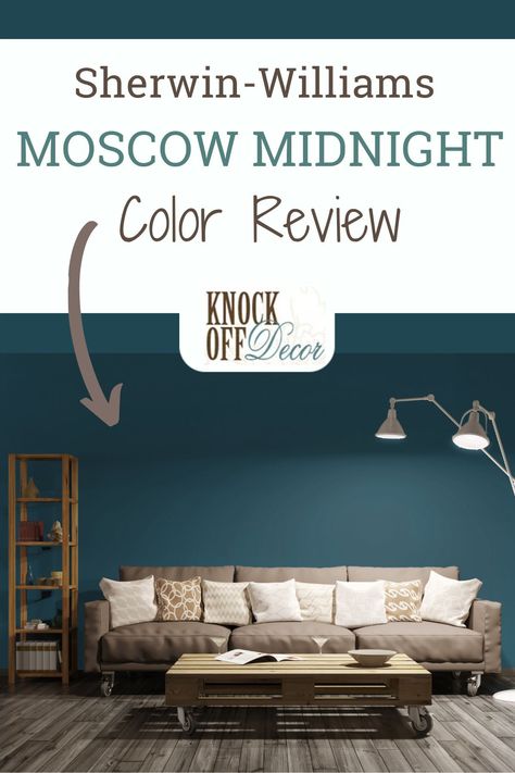 Sherwin Williams Moscow Midnight is a dark-toned blue paint color that has a slight green touch when observed closely. It is quite a crisp shade that is unique in its own sweet ways! Paint Colors For Living Room Sherwin Williams, Midnight Moscow Paint, Moscow Midnight Sherwin Williams Bedroom, Midnight Moscow Sherwin Williams, Rooms With Blue Accents, Moscow Midnight Sherwin Williams, Sherwin Williams Moscow Midnight, Moscow Midnight, Stairwell Makeover