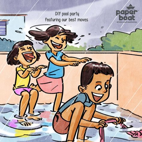 Paperboat Memories, Relatable Drawings, Paper Boat Memories, Graphic Design Memes, Shallow Pool, Childhood Memories Aesthetic, School Life Memories, Boat Cartoon, Marathi Kavita