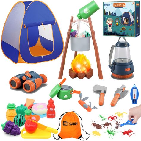 Diy Outdoor Toys, Kids Camping Gear, Camping Toys, Camping With Toddlers, Toy Kitchen Set, Kids Camping, Design Camp, Camping Kit, Pretend Food