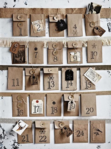 Diy Christmas Hampers, Rustic Advent Calendar, Make An Advent Calendar, Best Artificial Christmas Trees, Diy Christmas Lights, December Christmas, How To Make An Envelope, Diy Xmas Gifts, Advent Calenders