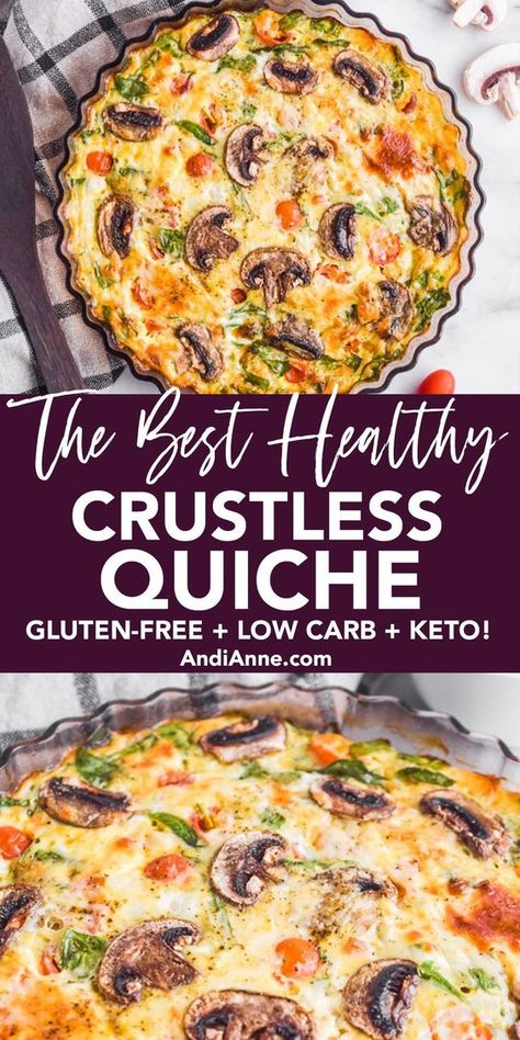 Crustless Quiche Whole 30, Breakfast Quiche Spinach, Keto Breakfast Quiche Crustless, Keto Mushroom Quiche, Breakfast Veggie Quiche, Broccoli Spinach Quiche, Quiche Low Calorie, Roasted Veggie Quiche, Crustless Mushroom Quiche