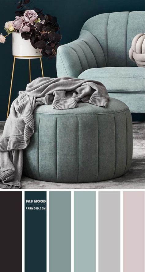 Sage And Emerald Living Room, Conservatory Colours Scheme, Home Colour Theme, Matching Colour With Grey, Lounge Color Schemes, Calming Colours For Living Room, Ocean Themed Living Room Ideas, Pastel Living Room Ideas Colour Palettes, Fab Mood Inspiration