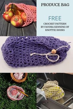 Crochet produce bag for green living. Easy crochet pattern for a produce bag. Reusable produce bags crocheted DIY. Crochet bag for apples, bananas or any produce. Perfect to drop using plastic bags. Free crochet pattern for produce bags.#crochet #freecrochet #greenliving #crochetbag via @joyofmotion Produce Bags Crochet, Crochet Produce Bag, Diy Crochet Bag, Bags Crochet, Reusable Produce Bags, Crochet Market Bag, Crochet Clutch, Crochet Blog, Produce Bags