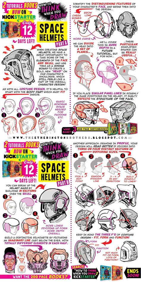 Etherington Brothers, Helmet Drawing, Space Helmet, Comic Tutorial, Comic Drawing, Guided Drawing, Art Instructions, Days Left, Drawing Practice