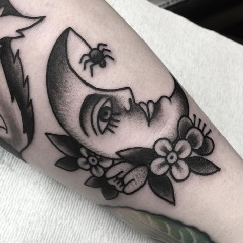 See this Instagram photo by @myraoh • 2,472 likes Traditional Moon, Ankle Tat, C Tattoo, Moon Tattoo Designs, American Tattoos, Detailed Tattoo, Peonies Tattoo, Top Tattoos, Tattoo Designs And Meanings