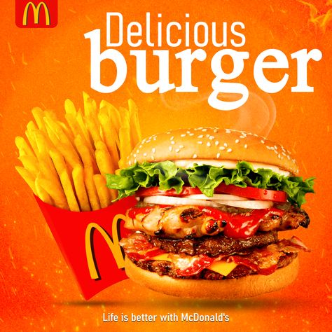 Mc Donalds Advertising, Mc Donald Ads, Mc Donald Burger, Mc Flurry, Social Media Poster, Delicious Burgers, Food Poster, Ad Design, Mac