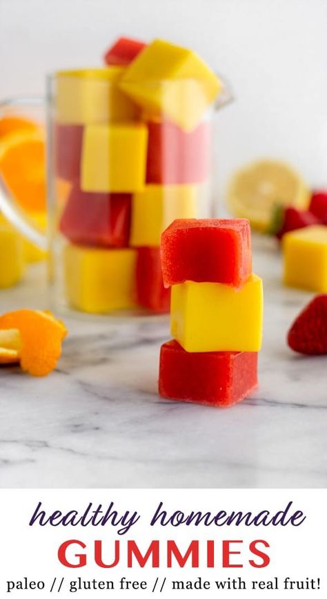 Paleo Healthy Homemade Gummies made with real fruit (not juice)!! A great option for an easy and healthy all-natural snack with protein and no artificial junk in them! - Eat the Gains #paleo #gummies #homemade #gummysnacks Aip Sides, Gummy Snacks, Healthy Gummies, Homemade Gummies, Man Recipes, Daniel Plan, Gummies Recipe, Gelatin Recipes, Natural Snacks