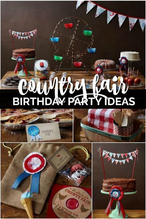 Country Fair Decorations, Rodeo Carnival, Fair Birthday Party, Vintage Carnival Theme, County Fair Birthday, Fair Theme, Table Centerpieces Diy, Charlotte's Web, Country Fair