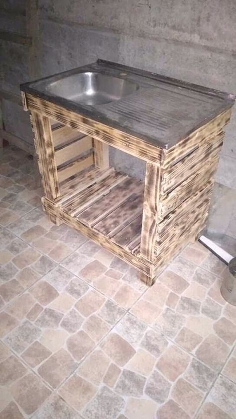 Pallet Kitchen Sink Cabinet, Bbq Counter, Easy Garage Storage, Outdoor Sink, Barndominium Ideas 3 Bedroom, Timber Frame Cabin, Diy Pallet Bed, Beautiful Bedrooms Master, Small Front Porch