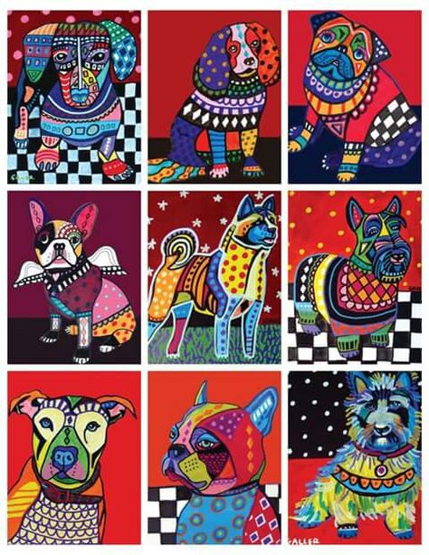 Heather Galler Heather Galler Art, Heather Galler, Drawing Dogs, Group Art Projects, Reverse Painting, Dog Illustrations, Frida Art, Dog Pop Art, Art Projects For Kids