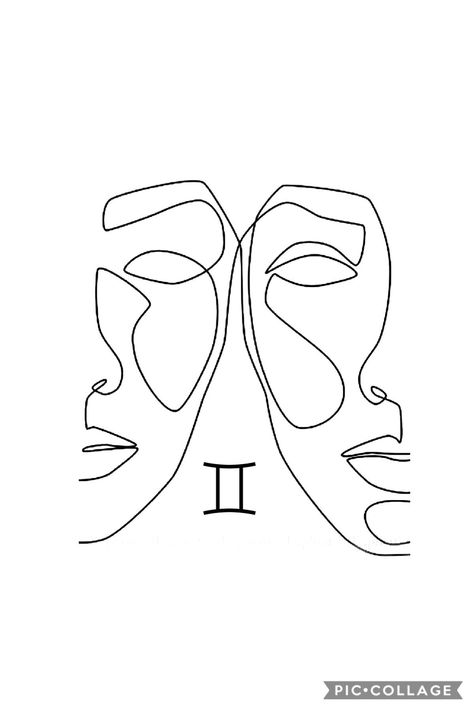 Twins Zodiac Tattoo, Gemini Tattoo Outline, Gemini Design Tattoo, Gemini Tattoo Drawings, Gemini Card Tattoo, Gemini Tattoo Line Art, Gemini Design Art, Gemini Tattoo Faces, Gemini Line Tattoo