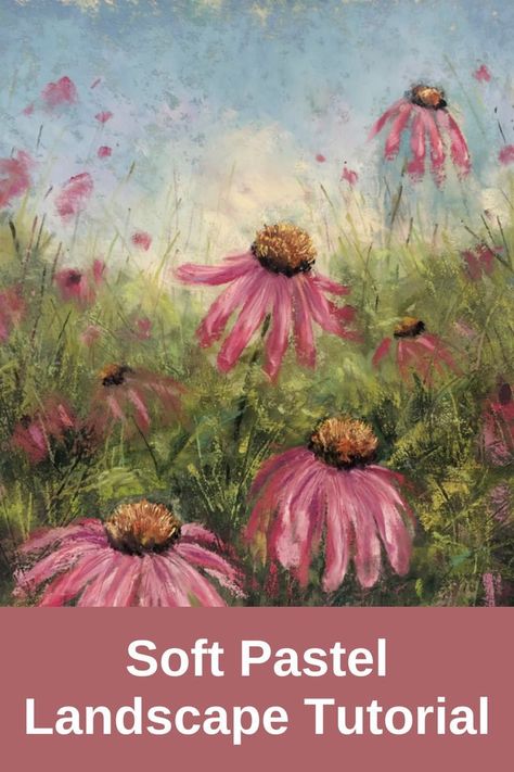 In this lesson plan, we learn the steps for creating a floral landscape in soft pastel. Flowers In Pastels, Soft Pastel Art Tutorials Step By Step, Soft Pastel Pencil Art, Pastel Chalk Art Ideas For Beginners, Soft Pastel Tutorial Step By Step, Soft Chalk Pastel Art, Soft Pastel Painting Ideas, Soft Pastel Tutorial, Soft Pastel Art Landscape