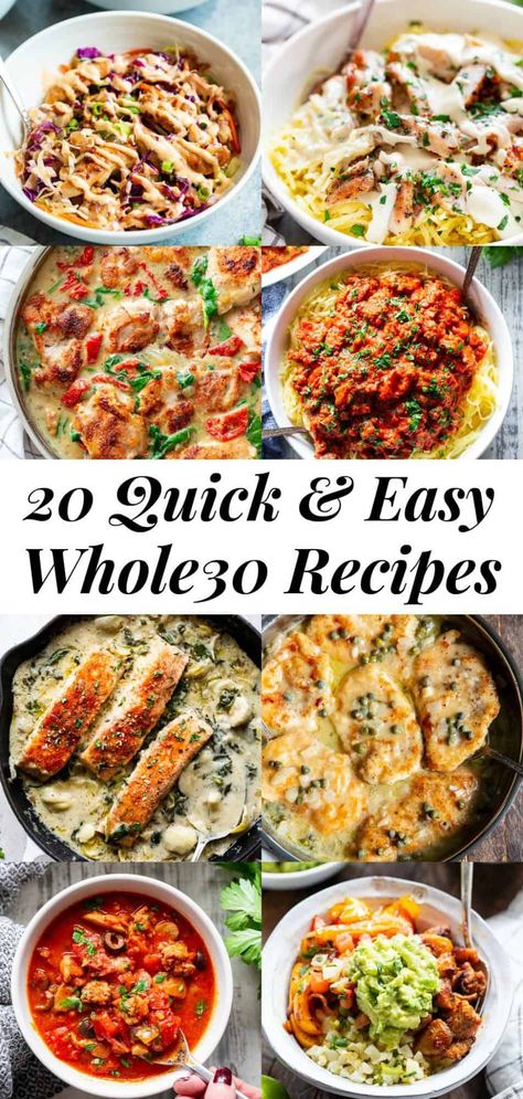 These 20 quick and easy healthy dinners are sure to make everyone in the family happy!  Each recipe is paleo friendly, Whole30 compliant, low carb, and ready from start to finish in 30 minutes or less.  If you're short on time you need these fast, healthy and super tasty dinner recipes in your life! #paleo #whole30 #keto #lowcarb #cleaneating 30 Minute Whole 30 Meals, High Protein Low Carb Paleo Recipes, Fast And Easy Healthy Meals, Whole 30 Comfort Food Recipes, Clean Eating Asian Recipes, 7 Systems Plan Recipes, Easy Dinner To Take To Someone, 30 Minute Healthy Meals, Healthy Supper Ideas Clean Eating