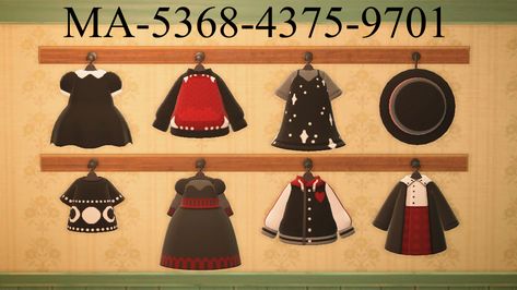 ACNH Animal Crossing goth halloween alt clothes Animal Crossing Spooky Clothes, Animal Crossing Goth Clothes Pattern, Goth Animal Crossing Designs Clothes, Halloween Outfits Animal Crossing, Horror Clothes Aesthetic, Acnh Horror Clothes, Acnh Clothes Design Codes Goth, Animal Crossing Design Codes Goth, Goth Acnh Codes Clothes