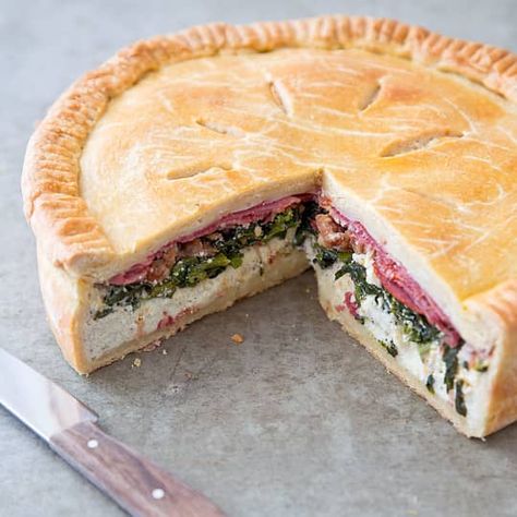 This classic meat-and-cheese Easter pie is delicious—but overwhelming. We wanted to keep its virtues but make it fresher and lighter for modern-day appetites. Italian Easter Pie, Easter Pie, Hot Cross Bun, Italian Easter, Easter Dinner Recipes, Savory Pie, Americas Test Kitchen, Easter Dinner, Feeding A Crowd