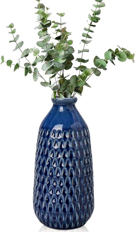 Amazon.com: Blue Ceramic Vase for Decor, 9" Boho Vase for Flower, Pottery Bud Vase Modern Decorative Dried Flower Vase for Home Decor Accents : Home & Kitchen Flower Pottery, Blue Ceramic Vase, Dried Flower Vase, Boho Vase, Vase Modern, Clay Vase, Blue Pottery, Home Decor Accents, Blue Vase