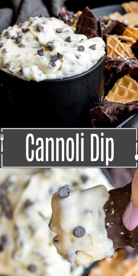 This Creamy Cannoli Dip is made with ricotta and mascarpone, and Italian cream cheese, and chocolate chips, served with waffle cone dippers. It is an easy dip that makes the BEST easy dessert recipe for parties. Best Easy Dessert, Best Easy Dessert Recipes, Dessert Dip Recipes, Cannoli Dip, Cheese And Chocolate, Easy Dip, Italian Cream, Sweet Dips, Make Ahead Desserts