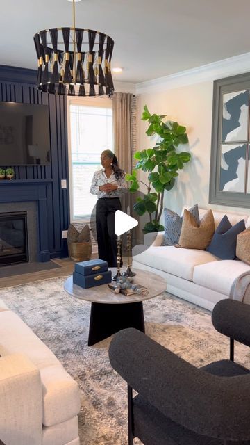 Ashleigh Spencer on Instagram: "Loving the light blue, navy,copper, grey and black used in this project. The inspiration for this project was actually one of my pillows called , blue leaves that pillow had all of the colors in it, and I just went from there. Email use at interiorbyashleighp.com if you are interested in any of our design services as our website is under construction! 

#hgtv #grey #homedecor #home #interiordesign #interiorbyashleighp  #interiordecor #homeremodel #homemakeover #elegant #classy #interiorstyling #interior #interiors #charlotte #charlotteinteriordesign 
#lovefordesigns  #fixerupper #grey #home  #homedesign #interiordecor #home-makeover #livingroomdecor #interiordesigner  #interior-styling #interior 
#charlotteinteriorstylist #pillowqueen #blackowned #shopblack Black And Navy Living Room, Navy Living Rooms, Navy And Copper, Grey Home, Interior Stylist, Blue Leaves, Fixer Upper, The Light, Design Services