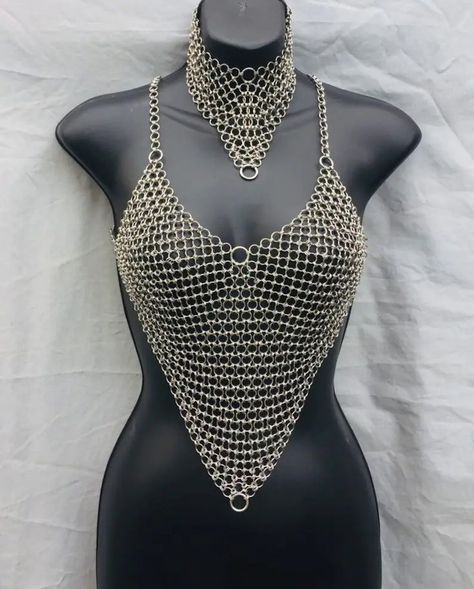 Chainmail Corset, Chainmail Belt, Chainmail Clothing, Chainmail Patterns, Chainmail Top, Chain Clothes, Womens Costumes, Lace Weave, Chainmail Jewelry